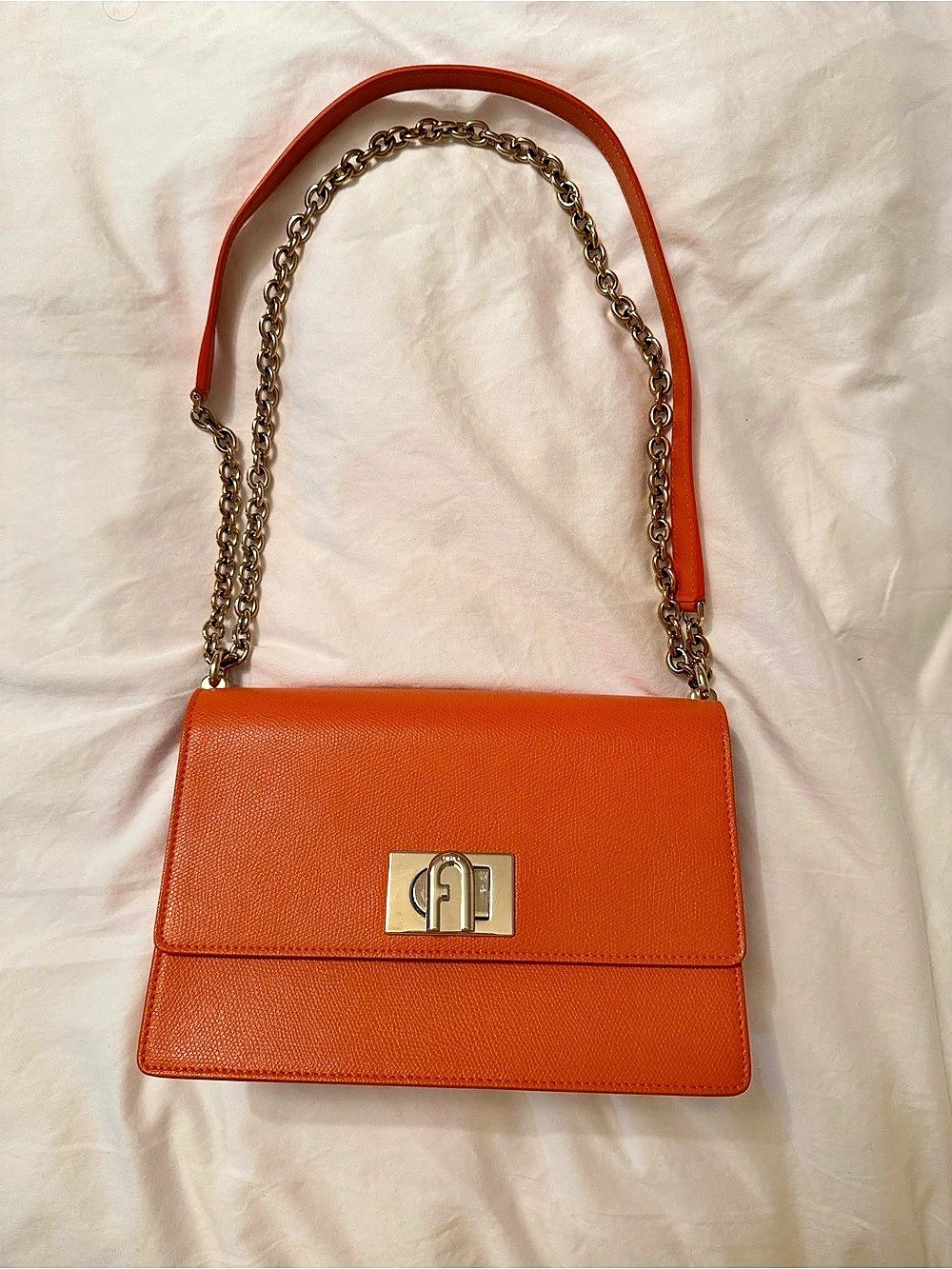 Furla Orange & Gold Chain Shoulder Bag